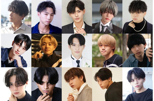 「MR OF MR CAMPUS CONTEST 2024」決勝（前半）進出者15人※左上からエントリー番号順（提供写真）