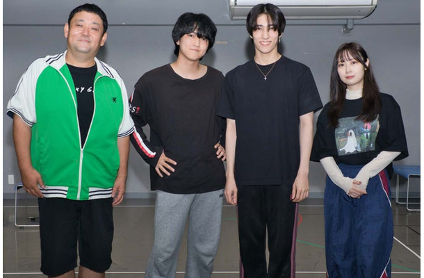 「かまいたちの夜 ～THE LIVE～」取材会に出席したドロンズ石本、豊田陸人、ヴァサイェガ渉、高柳明音（提供写真）