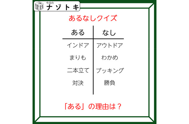 あるなしクイズです！「インドアにあってアウトドアにない」のはなんだろう？ある側の一字一字に注目です【難易度LV３.・中辛】