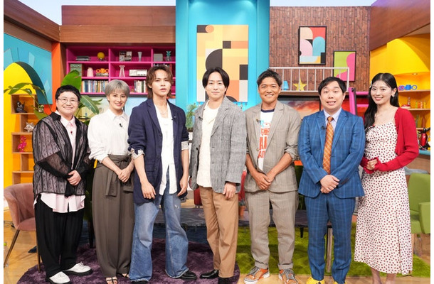 （左から）近藤春菜、ホラン千秋、上田竜也、櫻井翔、大久保嘉人、せいや、坂井仁香（C）日本テレビ