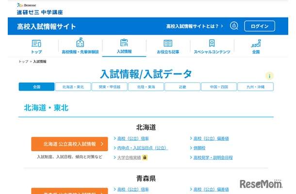 47都道府県別の公立高校「入試情報／入試データ」