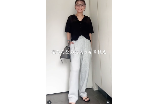 部屋着見えしない「スウェットパンツ」。【GU】の新作はとにかくシルエットがきれいです【40代の毎日コーデ】