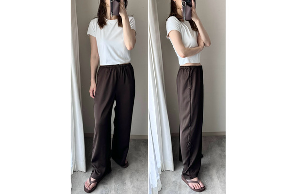 蒸し暑い日でも快適。【ユニクロ】サテンパンツでつくる涼感きれいめカジュアル【40代の毎日コーデ】