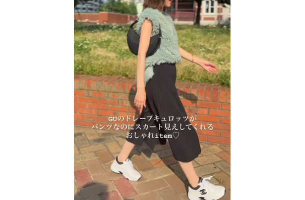 低身長でもバランスが取りやすい！【GU】スタイルアップが狙えるスカートライクなキュロッツ【40代の毎日コーデ】