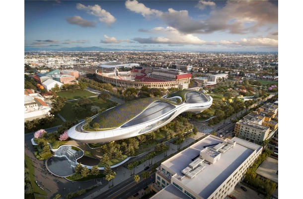 ルーカス・ミュージアム・オブ・ナラティブ・アート／Lucas Museum of Narrative Art aerial view rendering, courtesy of the Lucas Museum of Narrative Art