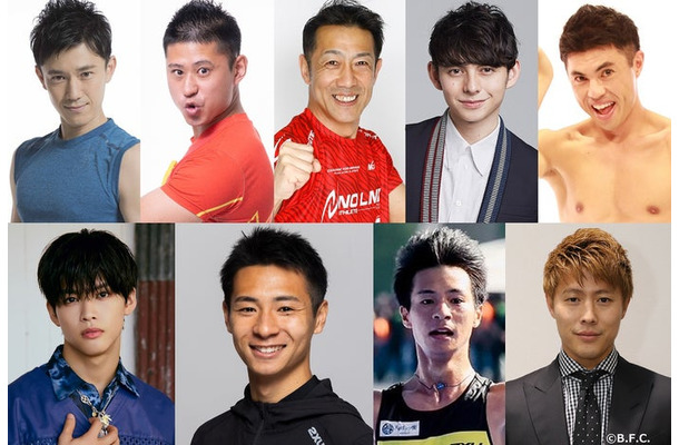（上段左から）森渉、ワタリ119、森脇健児、ハリー杉山、小島よしお （下段左から）菅田琳寧、赤﨑暁（中央2枚）、柿谷曜一朗（提供写真）