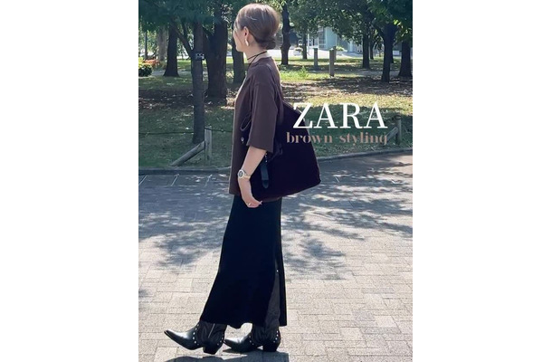 【ZARA】でつくる秋の始まりコーデ。こっくりブラウン×ウエスタンブーツで大人の余裕スタイルが完成【40代の毎日コーデ】