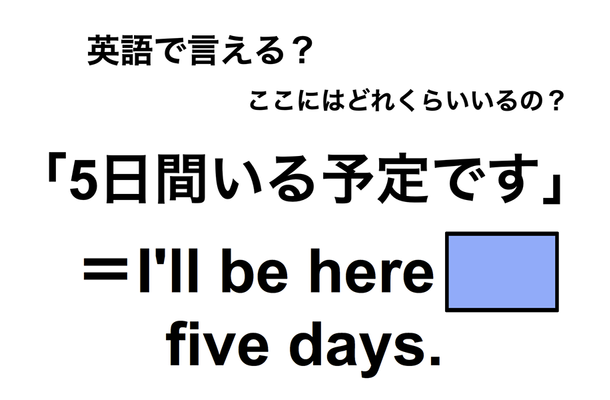 英語で「5日間いる予定です」は何て言う?