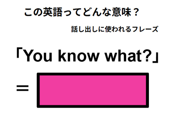 この英語ってどんな意味?「You know what」
