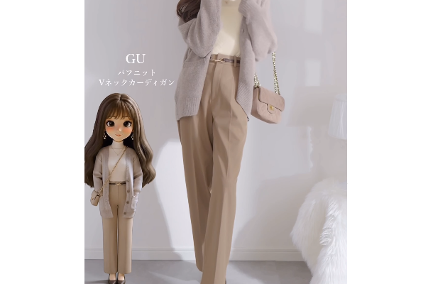 定番【GU】ユニセックスカーデが万能！ベージュで淡色ワントーンにしてみたら……【40代の毎日コーデ】