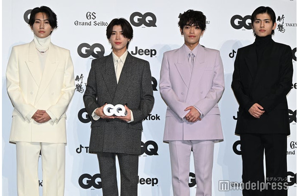 「GQ MEN OF THE YEAR 2025／20th Anniversary」フォトコールに出席した橋本将生、松島聡、原嘉孝、篠塚大輝（C）モデルプレス