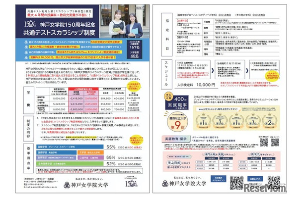 神戸女学院150周年記念共通テストスカラシップ制度