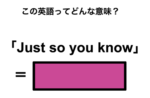この英語ってどんな意味？「Just so you know」
