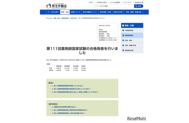 第111回薬剤師国家試験の合格発表