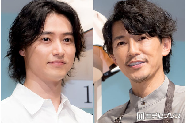「uno ヘアケア 新CM発表会」に出席した山崎賢人、藤木直人(C)モデルプレス