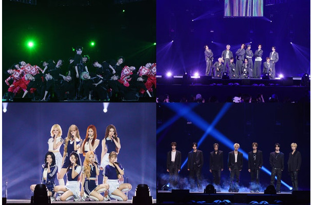 （左上から時計回りに）ソン・ハンビンのオープニングパフォーマンス、INI、ALPHA DRIVE ONE、Hearts2Hearts「KCON JAPAN 2026」（C）CJ ENM Co., Ltd, All Rights Reserved
