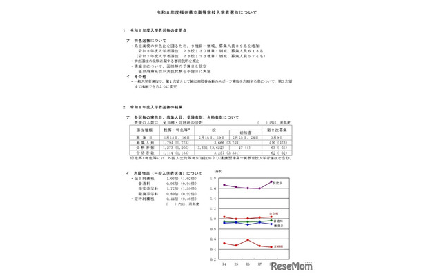 令和8年度福井県立高等学校入学者選抜について