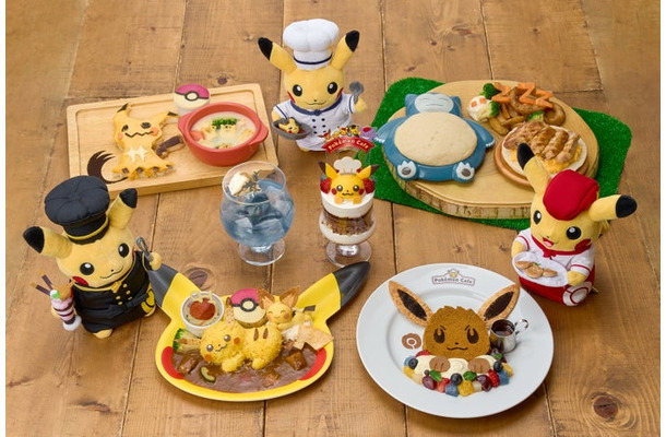 ポケモンカフェ特製かざり付き! ピカピカパフェ ~チョコ&ベリー~ 2,090円(税込)、ピカチュウとピチューのなかよしカレープレート 2,530円(税込)、カビゴンのおひるね てりやきバーガー 2,530円(税込)、ミミッキュのばけのかわオムレツとコーンシチュー 2,530円(税込)、イーブイのカラフルフルーツパンケーキ 2,090円(税込)、ゆけっ! ゲッコウガ! えんまく白桃ドリンク 1,375円(税込)(C)2026 Pokemon. (C)1995-2026 Nintendo/Creatures Inc. /GAME FREAK inc. ポケットモンスター・ポケモン・Pokémonは任天堂・クリーチャーズ・ゲームフリークの商標です。