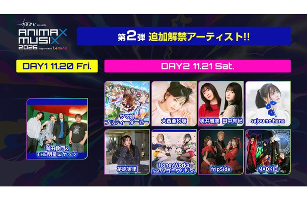 第2弾出演アーティスト「東武鉄道 presents ANIMAX MUSIX 2026 supported  by Lemino」（C）Lemino
