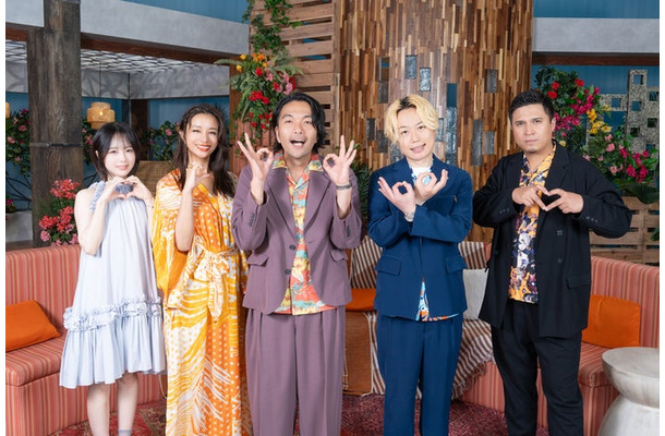 なえなの、高橋メアリージュン、盛山晋太郎、リリー、木村昴「ラブキャッチャージャパン3」(C)AbemaTV,Inc.