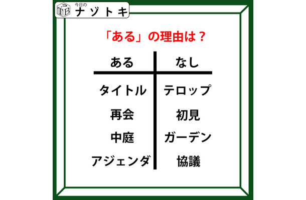 あるなしクイズです!「タイトルにあってテロップにない。再会にあって初見にない」ある側には、何がある?【難易度LV.2・中辛】