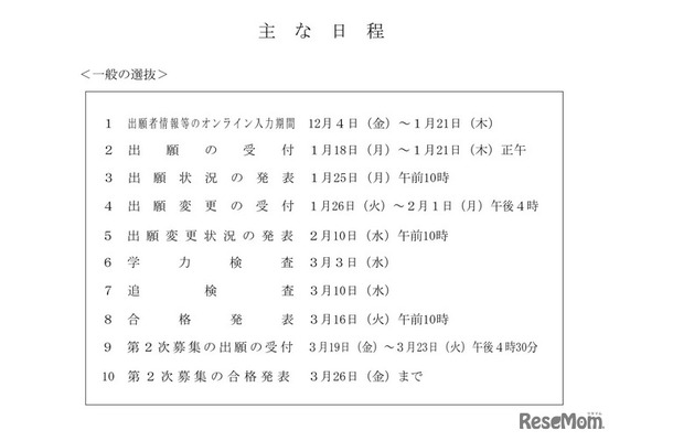 おもな日程<一般の選抜>
