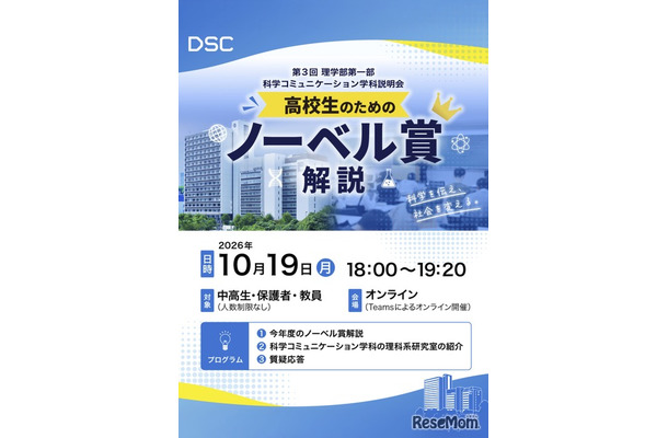第3回 理学部第一部 科学コミュニケーション学科説明会「高校生のためのノーベル賞解説」