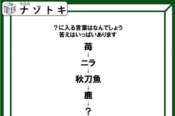 クイズです！「苺→ニラ→秋刀魚→鹿→？→ろくろ」？に入る言葉はなんでしょう。正解はいっぱいありますよ【難易度LV２.・甘口】 画像