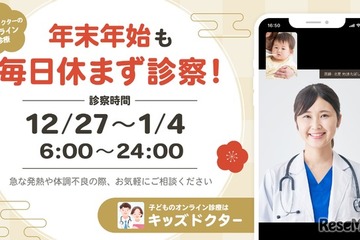 【年末年始】オンライン診療「キッズドクター」毎日診察＆時間拡大 画像