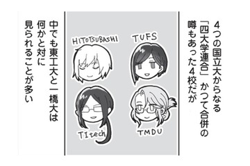 【四大学連合】合併の話が出たり、以前していたり… 複雑な感情は「東大」にも向いている!?【擬人化マンガ　大学あるあるこれくしょん #２】 画像