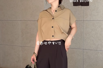 ユニクロのひんやり感触パンツでつくる、夏の知的なブラウンスタイル【40代の毎日コーデ】 画像
