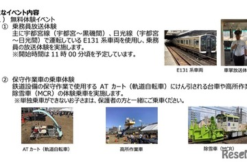 宇都宮トレインフェスタ11/3、乗務員放送や保守作業車の乗車体験 画像