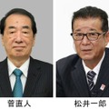 立憲民主党の菅直人元首相、日本維新の会の松井一郎代表