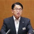 愛知県議会で4選出馬の意向を表明する大村秀章知事＝26日午前