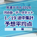 自己採点集計サービスの途中集計をもとにした河合塾・駿台・ベネッセの推定値（1/19速報）