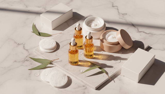 高濃度ビタミンC美容液とセラミド配合スキンケア製品