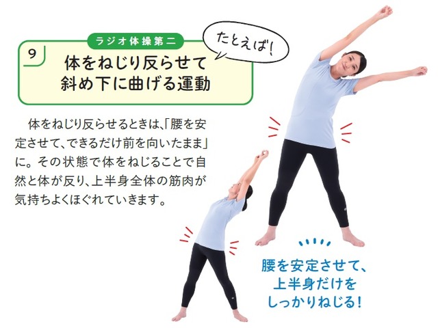 【ラジオ体操第二】体をねじり反らせて斜め下に曲げる運動